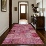 LIVARA 160/200cm Vintage Patchwork Loop-Pile Rug - Non-Slip Eco Cotton-Latex Backing - Waterproof Stain-Resistant Soft & Durable - Pink Purple