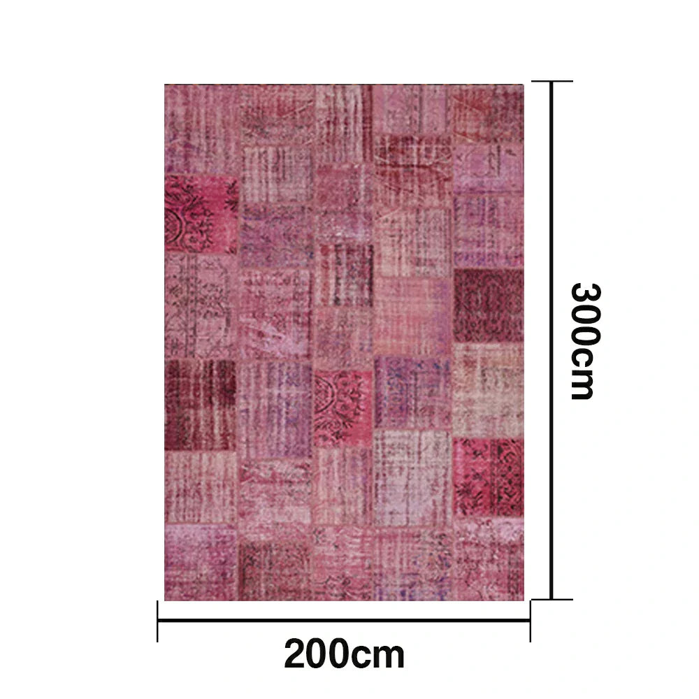 LIVARA 160/200cm Vintage Patchwork Loop-Pile Rug - Non-Slip Eco Cotton-Latex Backing - Waterproof Stain-Resistant Soft & Durable - Pink Purple