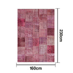 LIVARA 160/200cm Vintage Patchwork Loop-Pile Rug - Non-Slip Eco Cotton-Latex Backing - Waterproof Stain-Resistant Soft & Durable - Pink Purple
