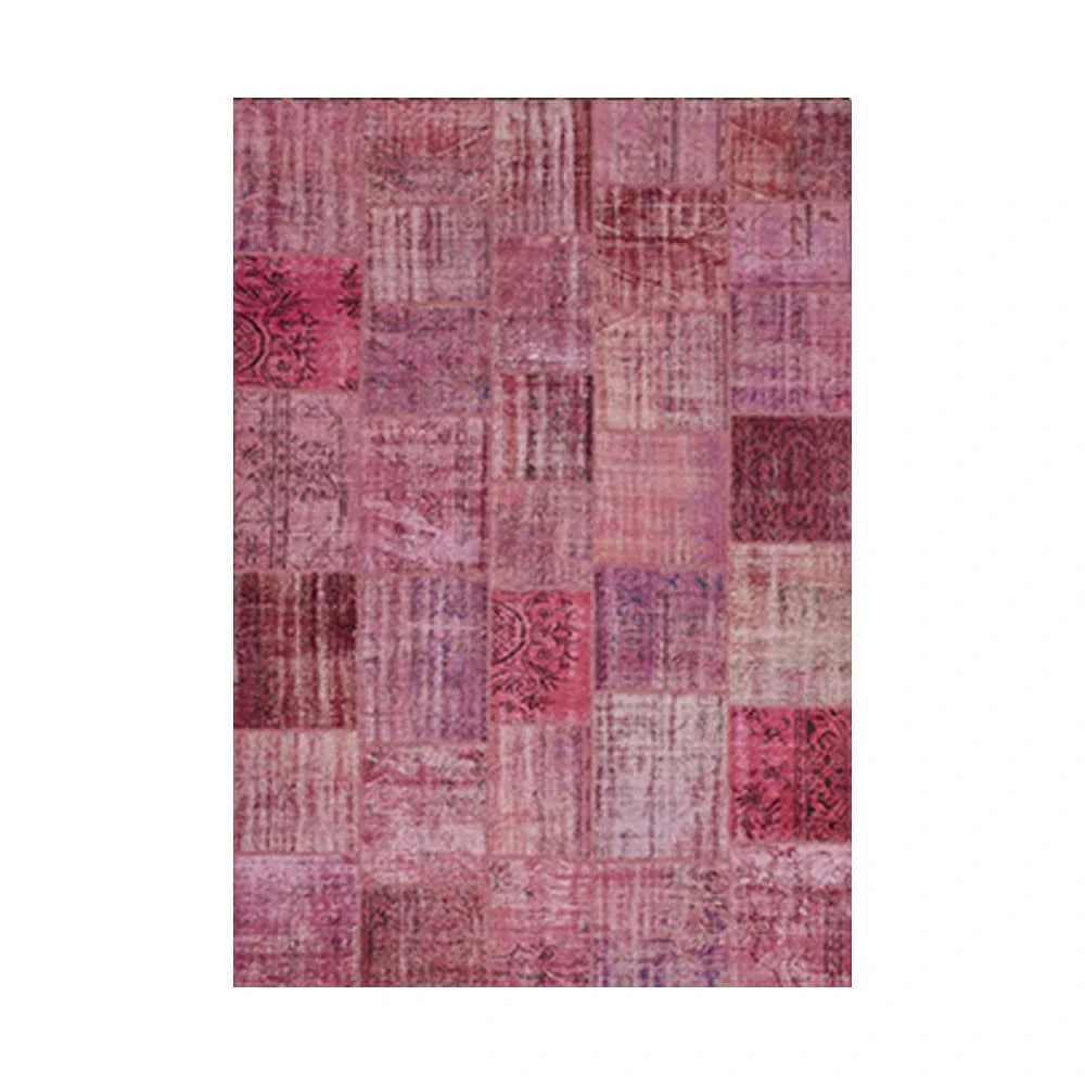 LIVARA 160/200cm Vintage Patchwork Loop-Pile Rug - Non-Slip Eco Cotton-Latex Backing - Waterproof Stain-Resistant Soft & Durable - Pink Purple