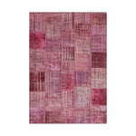 LIVARA 160/200cm Vintage Patchwork Loop-Pile Rug - Non-Slip Eco Cotton-Latex Backing - Waterproof Stain-Resistant Soft & Durable - Pink Purple