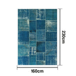 LIVARA 160/200cm Vintage Patchwork Loop-Pile Rug - Non-Slip Eco Cotton-Latex Backing - Waterproof Stain-Resistant Soft & Durable - Ocean Blue