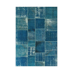 LIVARA 160/200cm Vintage Patchwork Loop-Pile Rug - Non-Slip Eco Cotton-Latex Backing - Waterproof Stain-Resistant Soft & Durable - Ocean Blue