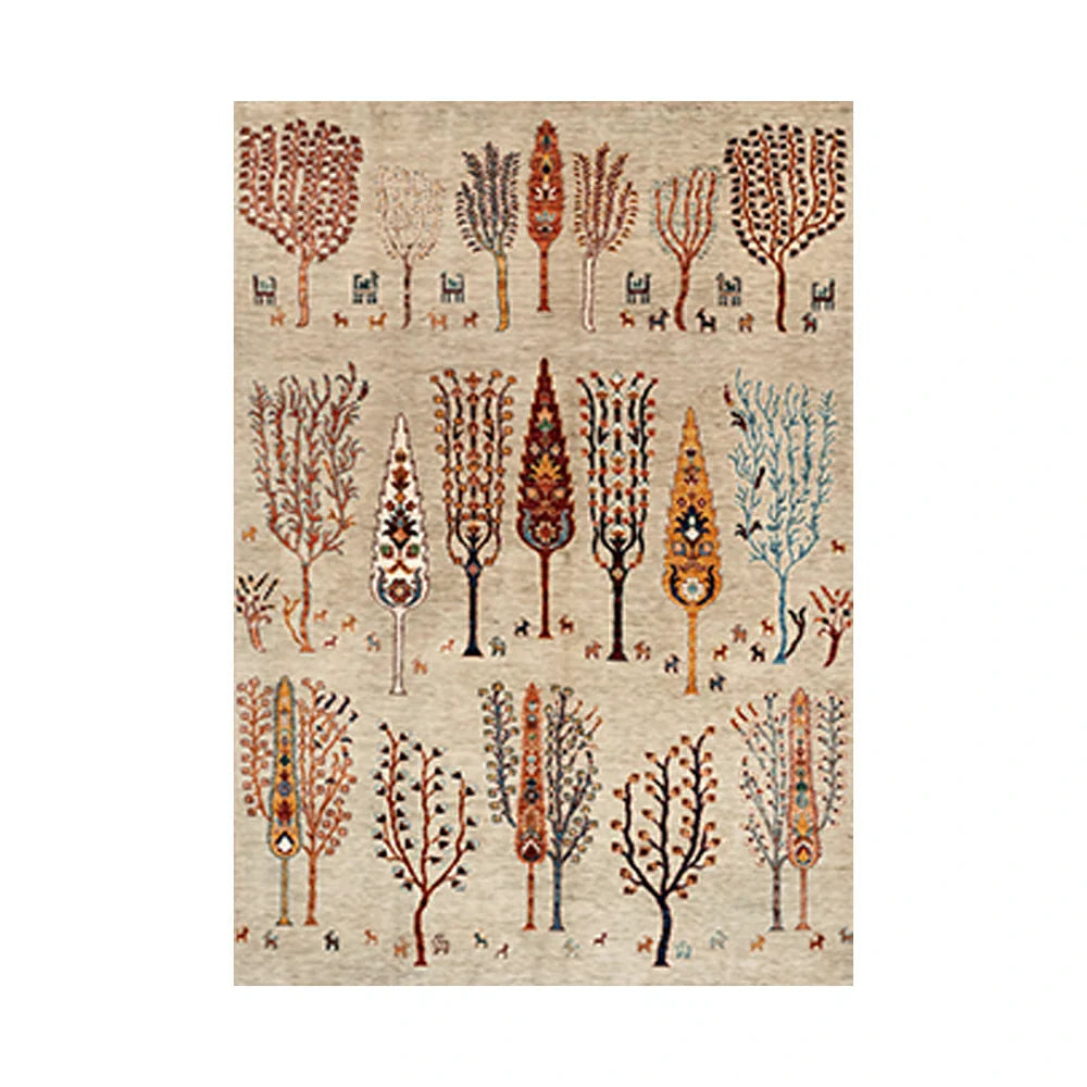 LIVARA 160/200cm Gabbeh Tree-Pattern Loop-Pile Rug - Non-Slip Eco Cotton-Latex Backing - Waterproof Stain-Resistant Soft & Durable - Beige Multi