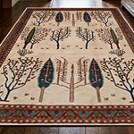 LIVARA 160/200cm Gabbeh Tree-Border Loop-Pile Rug - Non-Slip Eco Cotton-Latex Backing - Waterproof Soft & Durable Stain-Resistant - Beige Multi