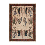 LIVARA 160/200cm Gabbeh Tree-Border Loop-Pile Rug - Non-Slip Eco Cotton-Latex Backing - Waterproof Soft & Durable Stain-Resistant - Beige Multi