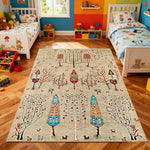 LIVARA 160/200cm Gabbeh Symmetry-Tree Loop-Pile Rug - Non-Slip Eco Cotton-Latex Backing - Waterproof Stain-Resistant Soft & Durable - Beige Multi