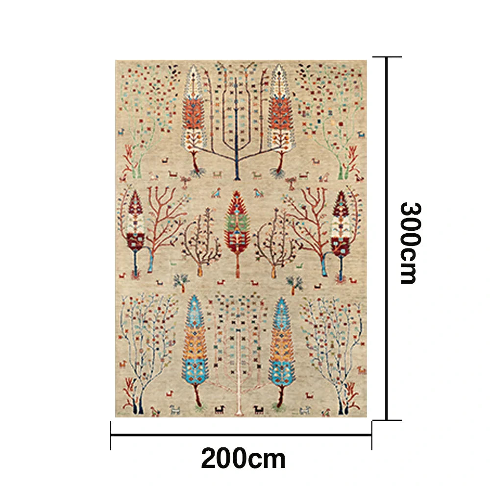LIVARA 160/200cm Gabbeh Symmetry-Tree Loop-Pile Rug - Non-Slip Eco Cotton-Latex Backing - Waterproof Stain-Resistant Soft & Durable - Beige Multi