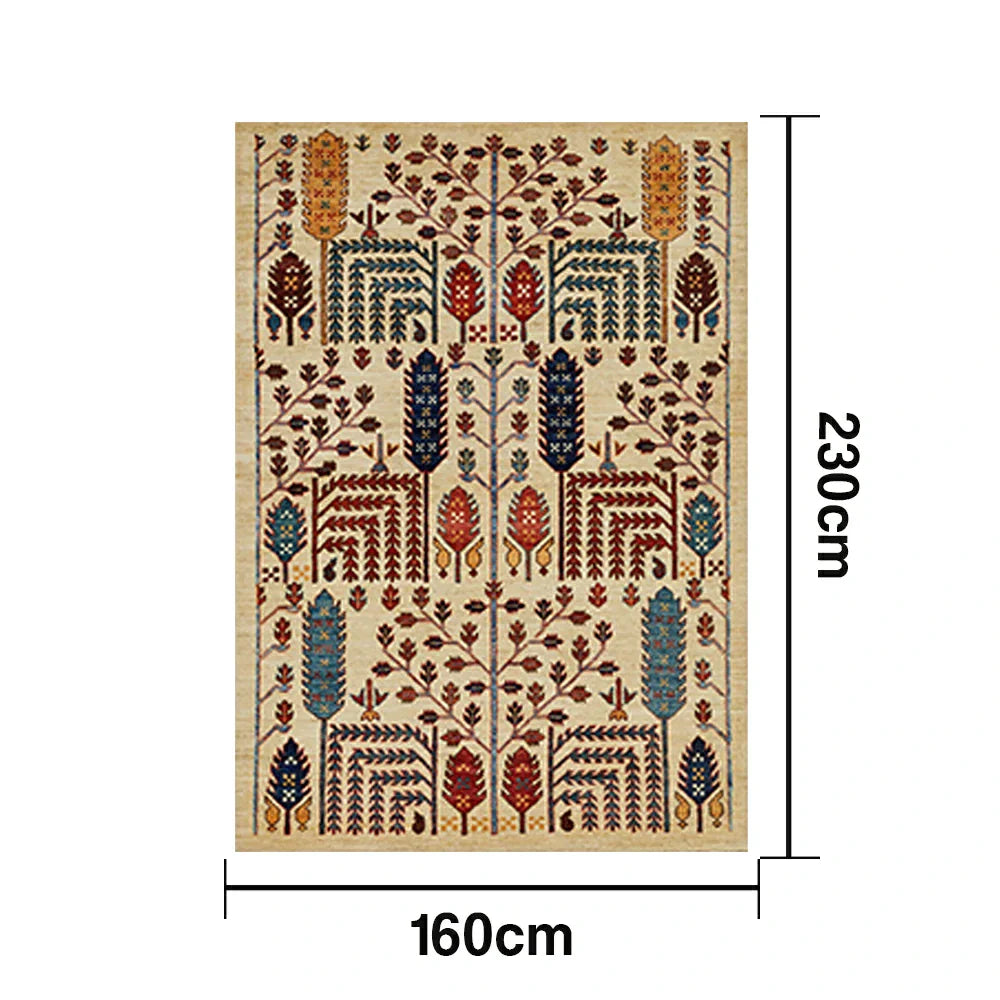 LIVARA 160/200cm Gabbeh Symmetric Botanical Loop-Pile Rug - Upgraded Non-Slip Eco Cotton-Latex Backing - Waterproof Stain-Resistant Soft & Durable - Beige Multi