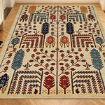LIVARA 160/200cm Gabbeh Symmetric Botanical Loop-Pile Rug - Upgraded Non-Slip Eco Cotton-Latex Backing - Waterproof Stain-Resistant Soft & Durable - Beige Multi