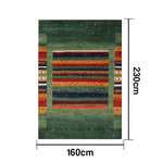 LIVARA 160/200cm Gabbeh Striped Loop-Pile Rug - Upgraded Non-Slip Eco Cotton-Latex Backing - Waterproof Stain-Resistant Soft & Durable - Green Multi-Color