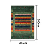 LIVARA 160/200cm Gabbeh Striped Loop-Pile Rug - Upgraded Non-Slip Eco Cotton-Latex Backing - Waterproof Stain-Resistant Soft & Durable - Green Multi-Color