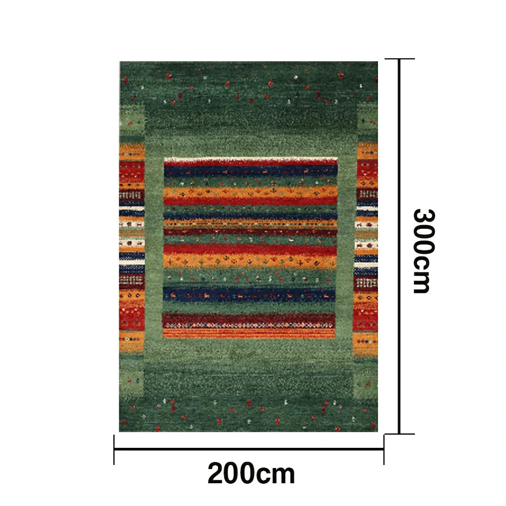 LIVARA 160/200cm Gabbeh Striped Loop-Pile Rug - Upgraded Non-Slip Eco Cotton-Latex Backing - Waterproof Stain-Resistant Soft & Durable - Green Multi-Color