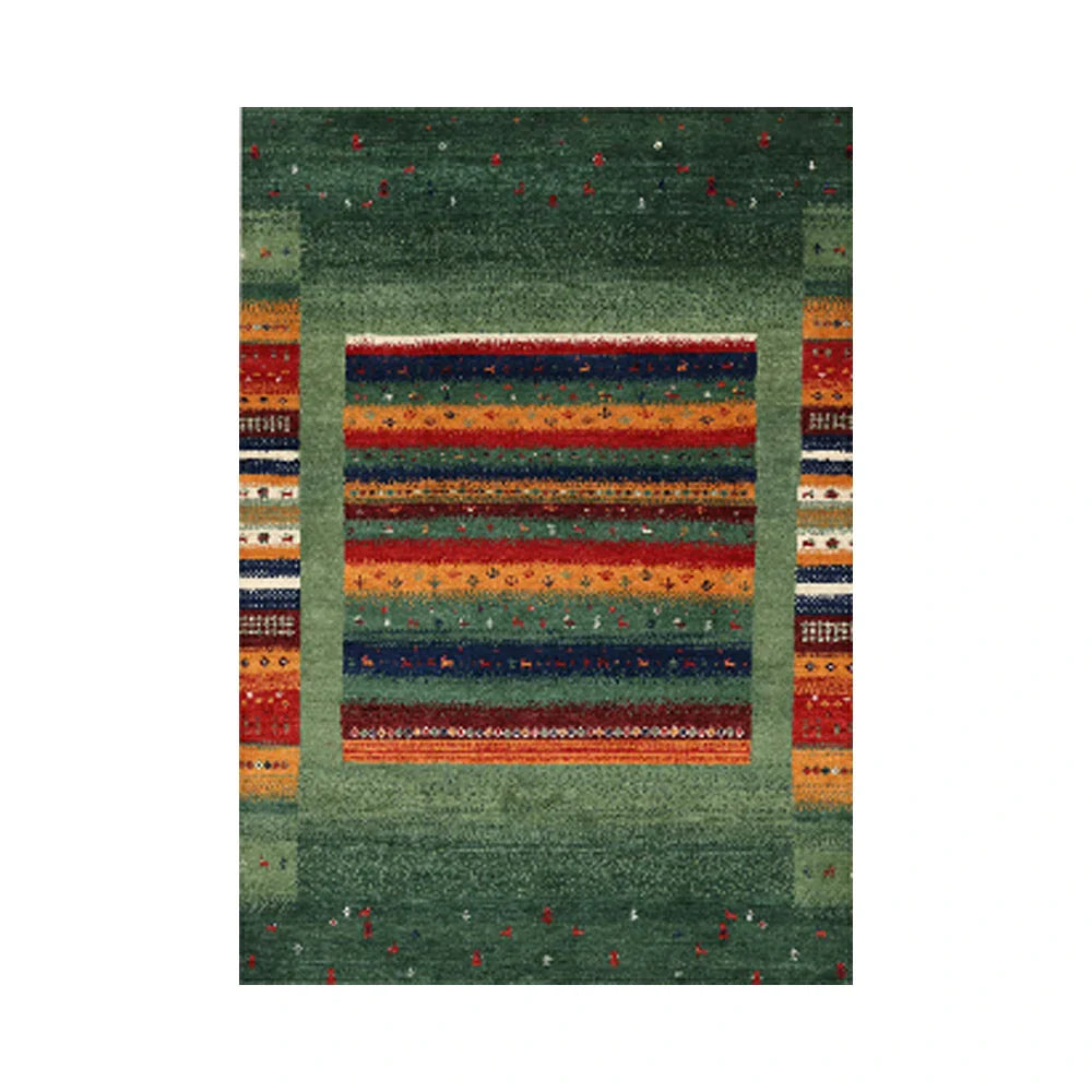LIVARA 160/200cm Gabbeh Striped Loop-Pile Rug - Upgraded Non-Slip Eco Cotton-Latex Backing - Waterproof Stain-Resistant Soft & Durable - Green Multi-Color