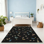 LIVARA 160/200cm Butterfly Print Loop-Pile Rug - Upgraded Non-Slip Eco Cotton-Latex Backing - Waterproof Stain-Resistant Soft & Durable - Black