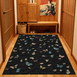 LIVARA 160/200cm Butterfly Print Loop-Pile Rug - Upgraded Non-Slip Eco Cotton-Latex Backing - Waterproof Stain-Resistant Soft & Durable - Black