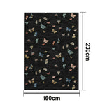 LIVARA 160/200cm Butterfly Print Loop-Pile Rug - Upgraded Non-Slip Eco Cotton-Latex Backing - Waterproof Stain-Resistant Soft & Durable - Black