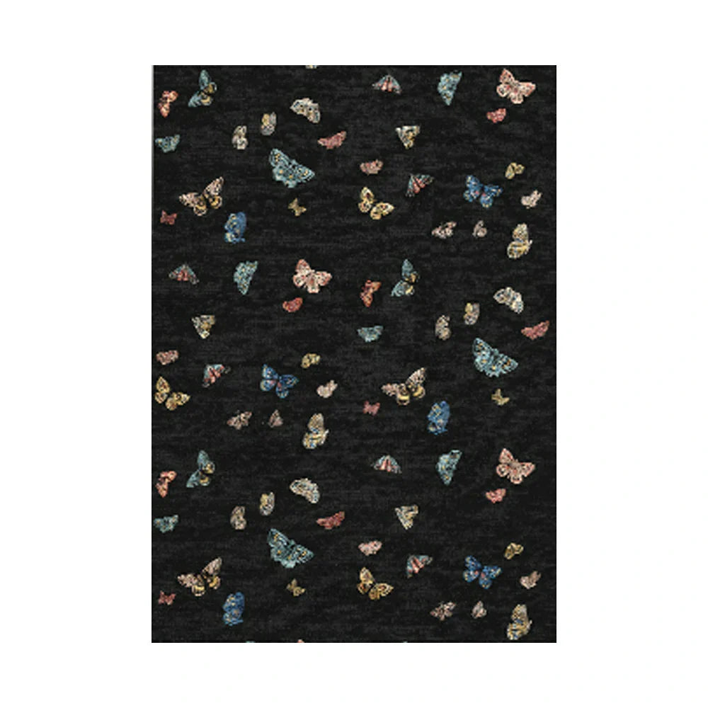 LIVARA 160/200cm Butterfly Print Loop-Pile Rug - Upgraded Non-Slip Eco Cotton-Latex Backing - Waterproof Stain-Resistant Soft & Durable - Black
