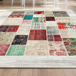 LIVARA 160/200cm Patchwork Multi-Color Loop-Pile Rug - Upgraded Non-Slip Eco Cotton-Latex Backing - Waterproof Stain-Resistant Soft & Durable - Multi-Color