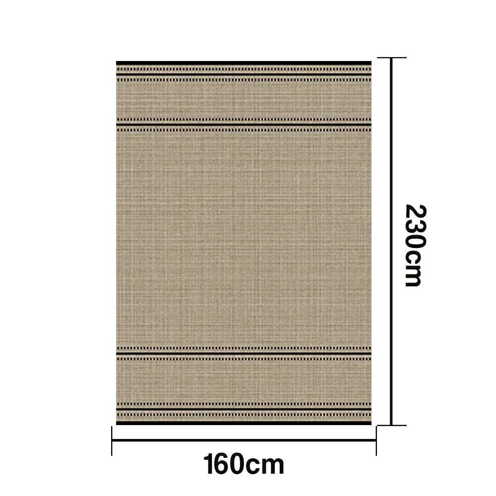 LIVARA 160/200cm Minimalist Border-Stripe Loop-Pile Rug Upgraded Non-Slip Eco Cotton-Latex Backing - Waterproof Stain-Resistant, Soft & Durable - Beige Black