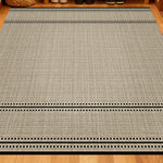 LIVARA 160/200cm Minimalist Border-Stripe Loop-Pile Rug Upgraded Non-Slip Eco Cotton-Latex Backing - Waterproof Stain-Resistant, Soft & Durable - Beige Black