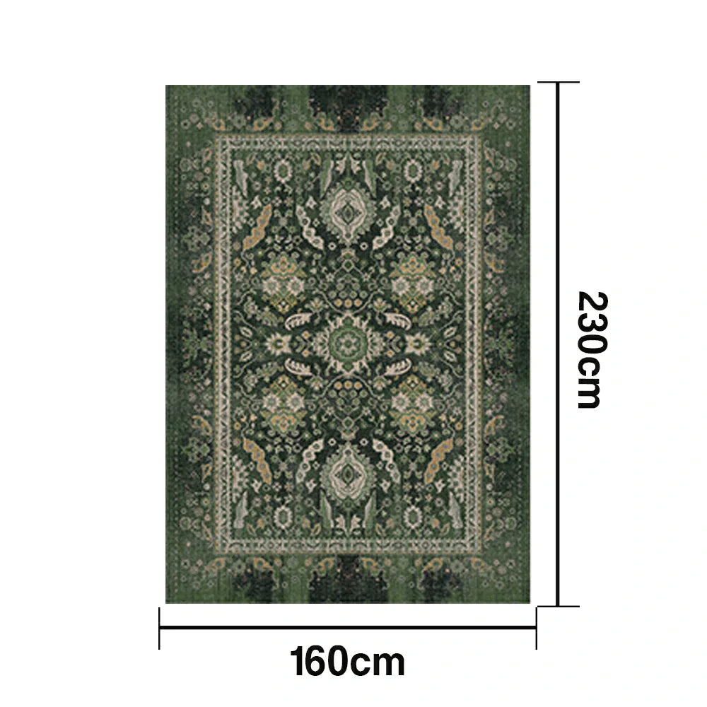 LIVARA 160/200cm Vintage Palace Loop-Pile Rug - Upgraded Non-Slip Eco Cotton-Latex Backing - Waterproof Soft & Durable Stain-Resistant - Green