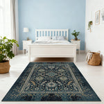 LIVARA 160/200cm Vintage Palace Loop-Pile Rug - Upgraded Non-Slip Eco Cotton-Latex Backing - Waterproof Stain-Resistant Soft & Durable - Blue