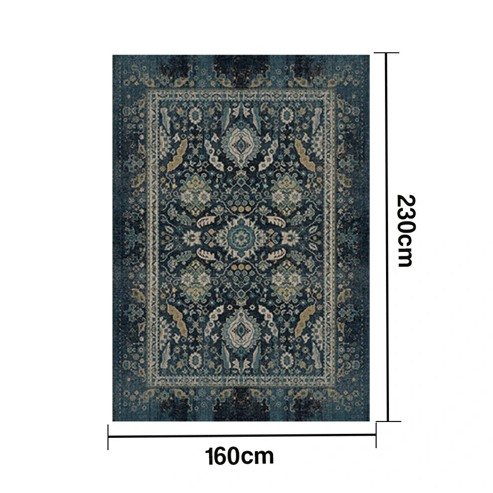 LIVARA 160/200cm Vintage Palace Loop-Pile Rug - Upgraded Non-Slip Eco Cotton-Latex Backing - Waterproof Stain-Resistant Soft & Durable - Blue