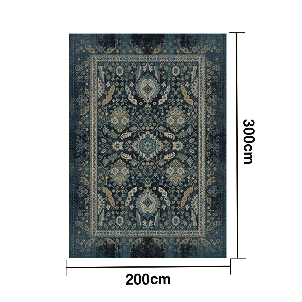 LIVARA 160/200cm Vintage Palace Loop-Pile Rug - Upgraded Non-Slip Eco Cotton-Latex Backing - Waterproof Stain-Resistant Soft & Durable - Blue