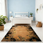 LIVARA 160/200cm Vintage Floral Border Loop-Pile Rug - Upgraded Non-Slip Eco Cotton-Latex Backing - Waterproof Soft & Durable Stain-Resistant - Brown Black