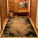 LIVARA 160/200cm Vintage Floral Border Loop-Pile Rug - Upgraded Non-Slip Eco Cotton-Latex Backing - Waterproof Soft & Durable Stain-Resistant - Brown Black