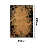 LIVARA 160/200cm Vintage Floral Border Loop-Pile Rug - Upgraded Non-Slip Eco Cotton-Latex Backing - Waterproof Soft & Durable Stain-Resistant - Brown Black