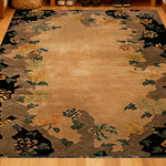 LIVARA 160/200cm Vintage Floral Border Loop-Pile Rug - Upgraded Non-Slip Eco Cotton-Latex Backing - Waterproof Soft & Durable Stain-Resistant - Brown Black