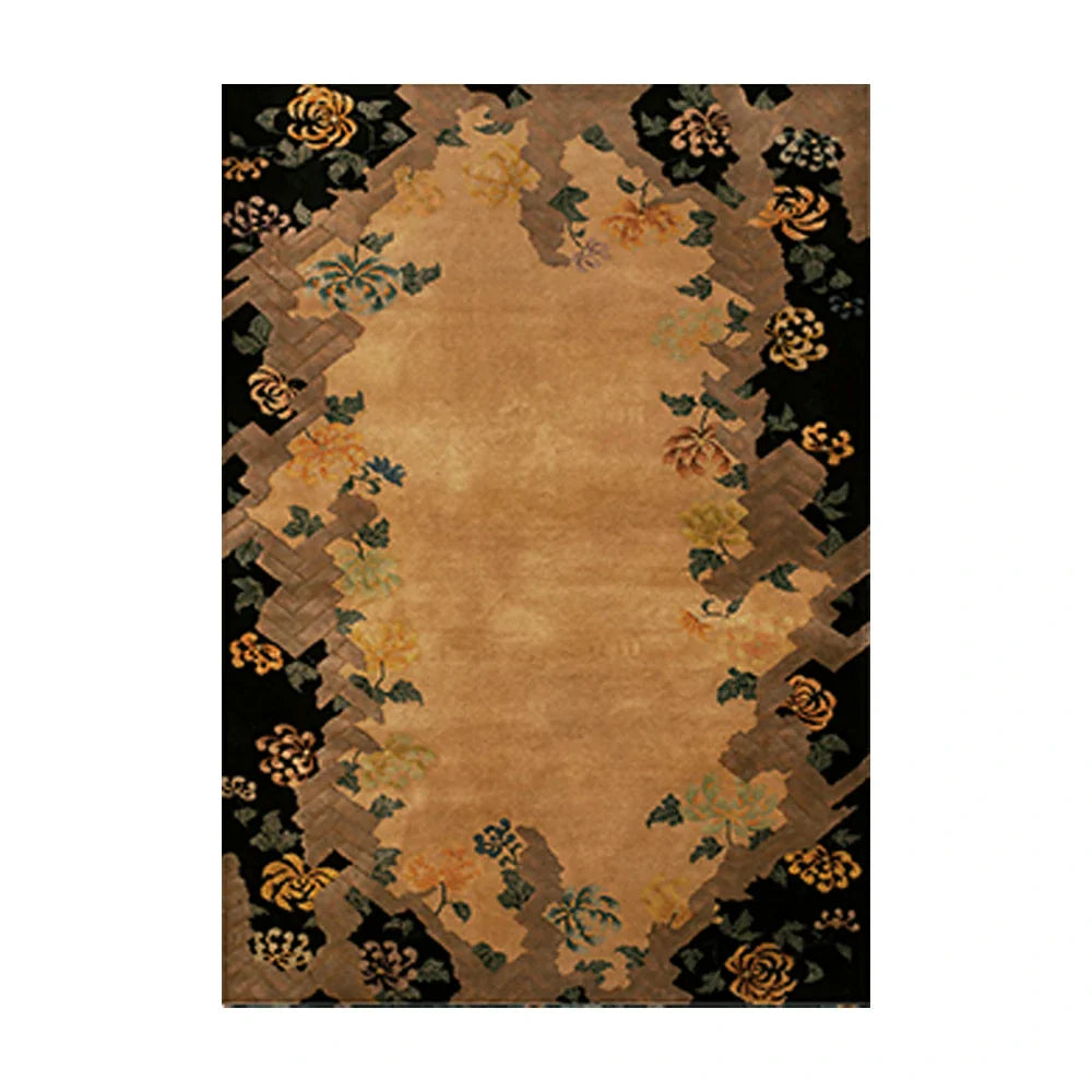 LIVARA 160/200cm Vintage Floral Border Loop-Pile Rug - Upgraded Non-Slip Eco Cotton-Latex Backing - Waterproof Soft & Durable Stain-Resistant - Brown Black