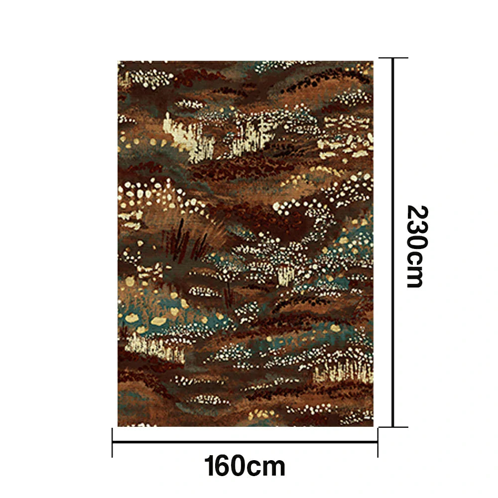 LIVARA 160/200cm Abstract Art Loop-Pile Rug - Upgraded Non-Slip Eco Cotton-Latex Backing - Waterproof Stain-Resistant Soft & Durable - Brown Teal