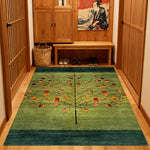 LIVARA 160/200cm Tree-of-Life Gabbeh Loop-Pile Rug - Upgraded Non-Slip Eco Cotton-Latex Backing - Waterproof, Stain-Resistant, Soft & Durable - Green