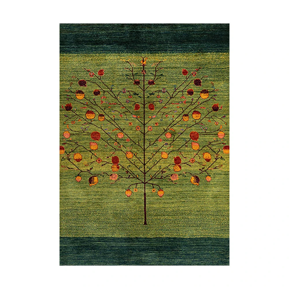LIVARA 160/200cm Tree-of-Life Gabbeh Loop-Pile Rug - Upgraded Non-Slip Eco Cotton-Latex Backing - Waterproof, Stain-Resistant, Soft & Durable - Green