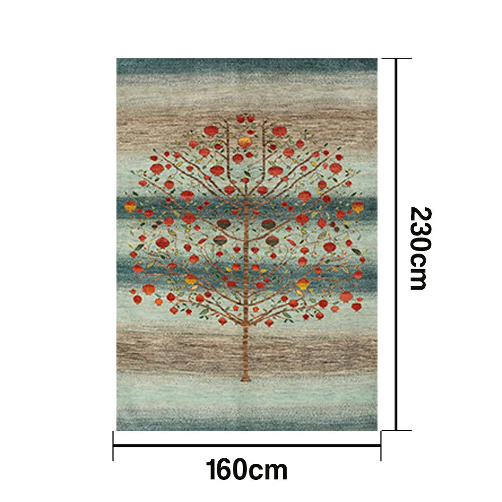 LIVARA 160/200cm Tree-of-Life Gabbeh Loop-Pile Rug - Upgraded Non-Slip Eco Cotton-Latex Backing - Waterproof, Stain-Resistant, Soft & Durable - Blue
