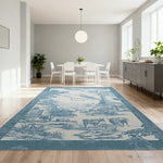 LIVARA 160/200cm Pastoral Scenic Illustration Loop-Pile Rug - Upgraded Non-Slip Eco Cotton-Latex Backing - Waterproof Stain-Resistant Soft & Durable - Blue