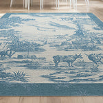 LIVARA 160/200cm Pastoral Scenic Illustration Loop-Pile Rug - Upgraded Non-Slip Eco Cotton-Latex Backing - Waterproof Stain-Resistant Soft & Durable - Blue
