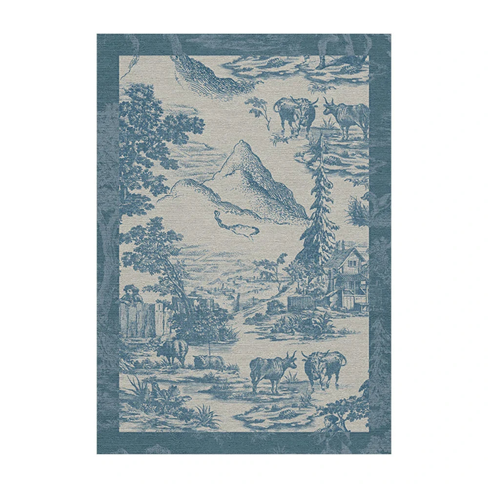 LIVARA 160/200cm Pastoral Scenic Illustration Loop-Pile Rug - Upgraded Non-Slip Eco Cotton-Latex Backing - Waterproof Stain-Resistant Soft & Durable - Blue