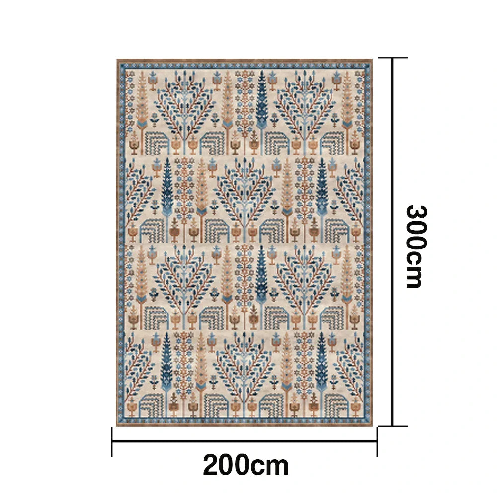 LIVARA 160/200cm Gabbeh Tree-Pattern Loop-Pile Rug - Upgraded Non-Slip Eco Cotton-Latex Backing - Waterproof Stain-Resistant Soft & Durable - Beige Blue