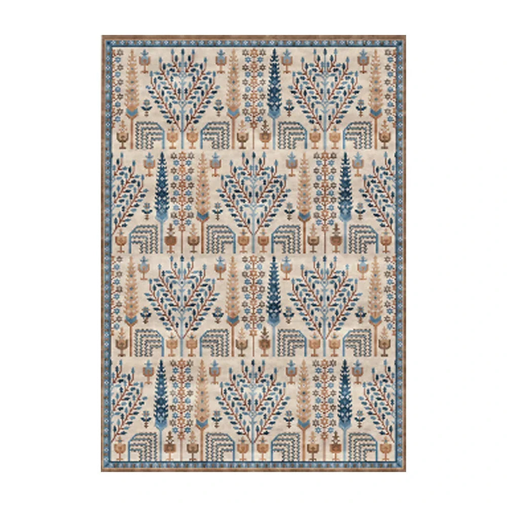 LIVARA 160/200cm Gabbeh Tree-Pattern Loop-Pile Rug - Upgraded Non-Slip Eco Cotton-Latex Backing - Waterproof Stain-Resistant Soft & Durable - Beige Blue