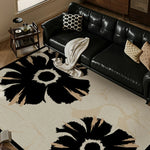 LIVARA 160/200cm Modern Floral Loop-Pile Rug - Upgraded Non-Slip Eco Cotton-Latex Backing - Waterproof Stain-Resistant Soft & Durable - Black Beige