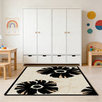 LIVARA 160/200cm Modern Floral Loop-Pile Rug - Upgraded Non-Slip Eco Cotton-Latex Backing - Waterproof Stain-Resistant Soft & Durable - Black Beige