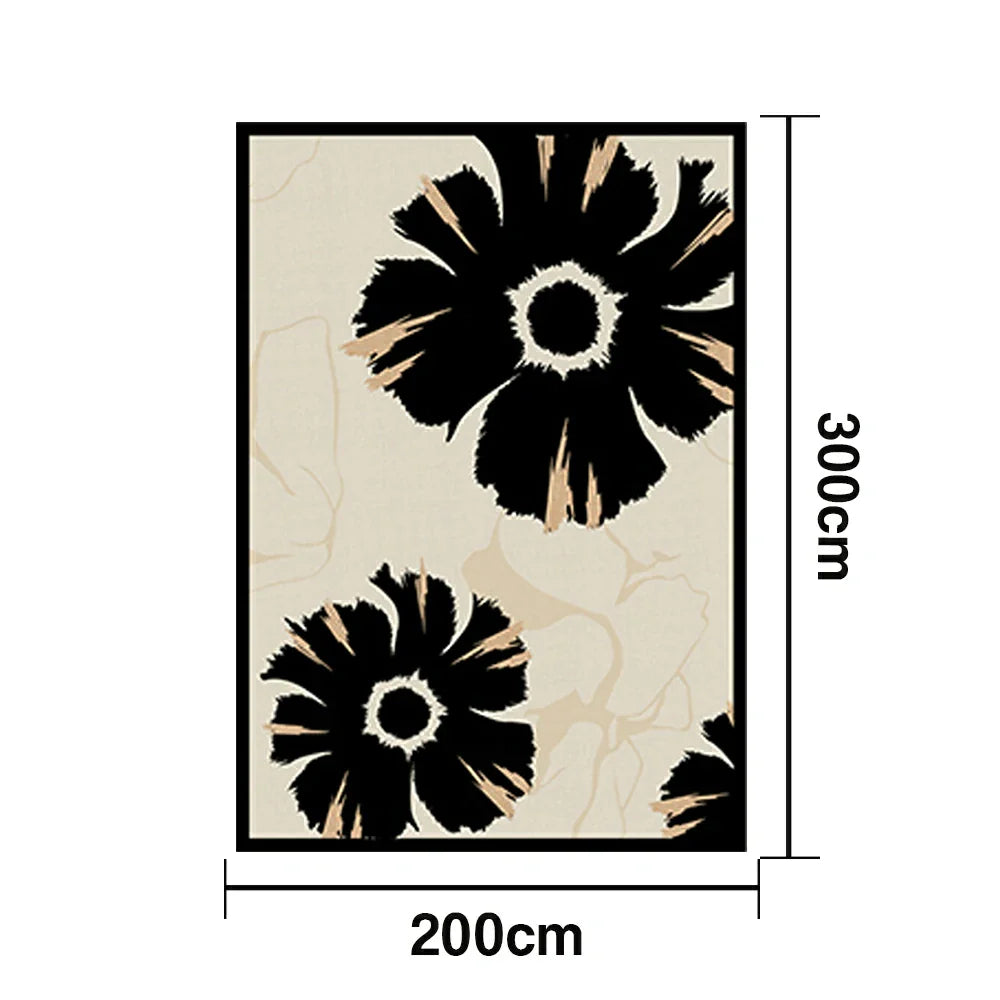 LIVARA 160/200cm Modern Floral Loop-Pile Rug - Upgraded Non-Slip Eco Cotton-Latex Backing - Waterproof Stain-Resistant Soft & Durable - Black Beige