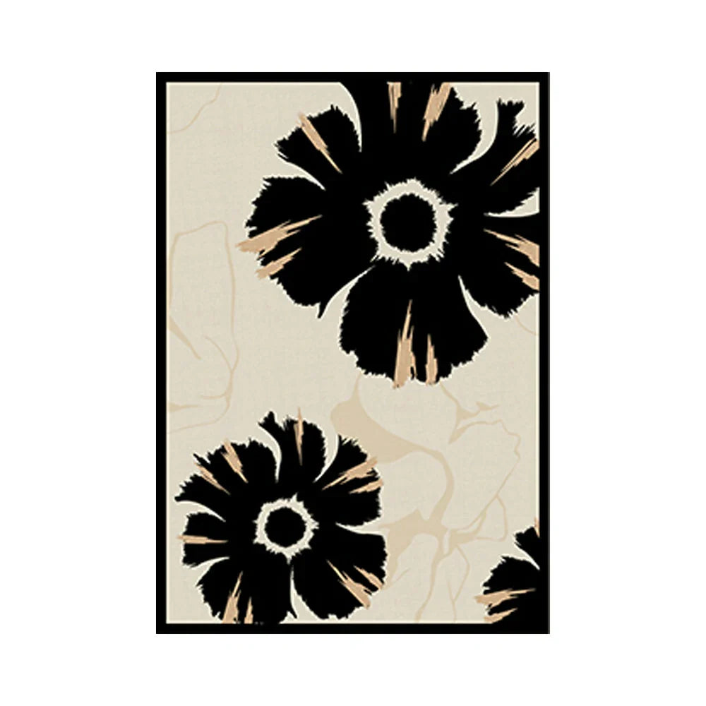 LIVARA 160/200cm Modern Floral Loop-Pile Rug - Upgraded Non-Slip Eco Cotton-Latex Backing - Waterproof Stain-Resistant Soft & Durable - Black Beige