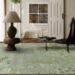LIVARA 160/200cm Forest Bird Pattern Loop-Pile Rug - Upgraded Non-Slip Eco Cotton-Latex Backing - Waterproof Stain-Resistant Soft & Durable - Light Green