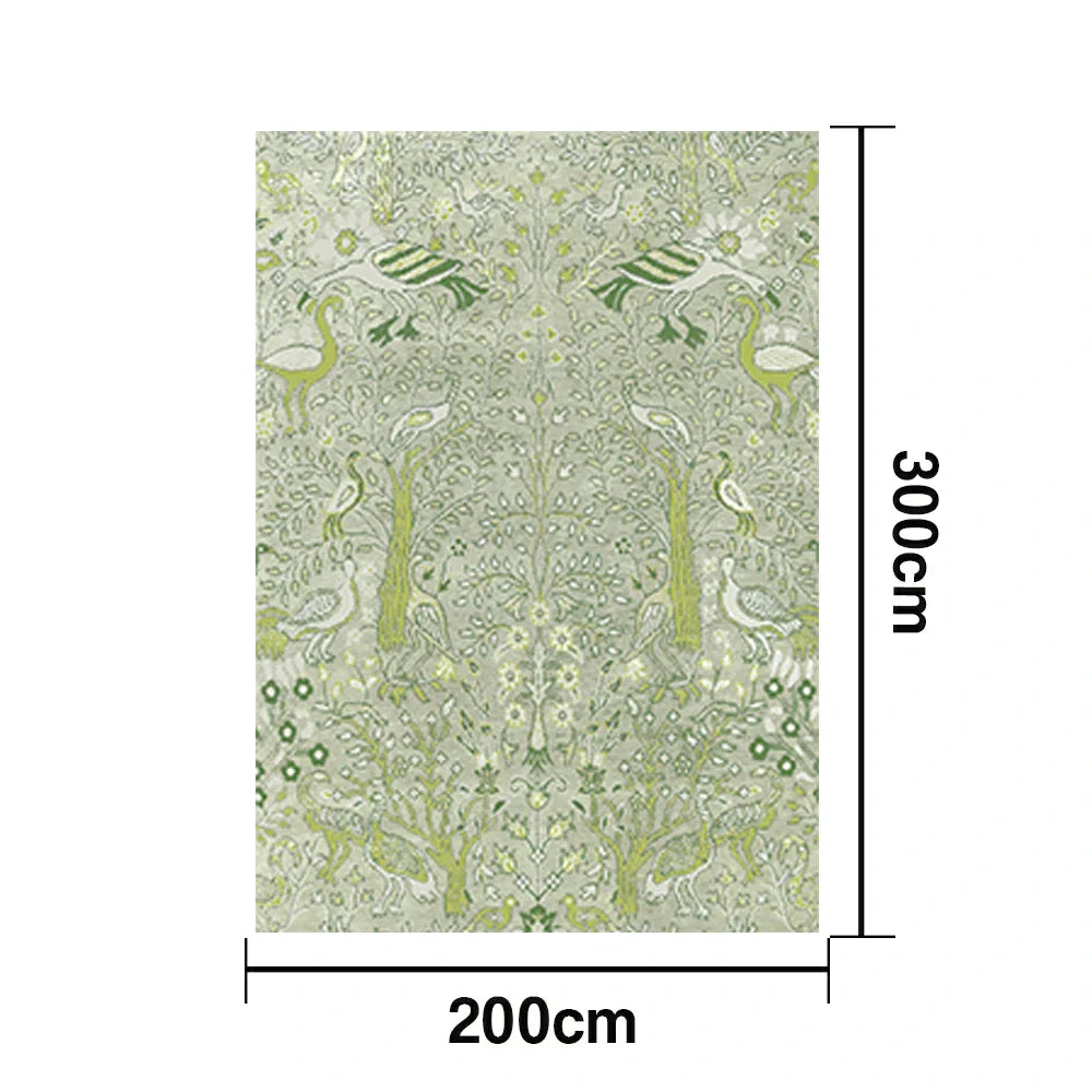 LIVARA 160/200cm Forest Bird Pattern Loop-Pile Rug - Upgraded Non-Slip Eco Cotton-Latex Backing - Waterproof Stain-Resistant Soft & Durable - Light Green
