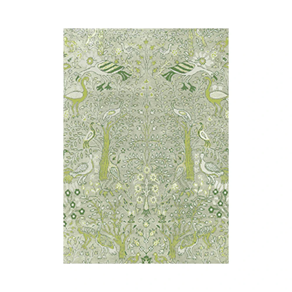 LIVARA 160/200cm Forest Bird Pattern Loop-Pile Rug - Upgraded Non-Slip Eco Cotton-Latex Backing - Waterproof Stain-Resistant Soft & Durable - Light Green